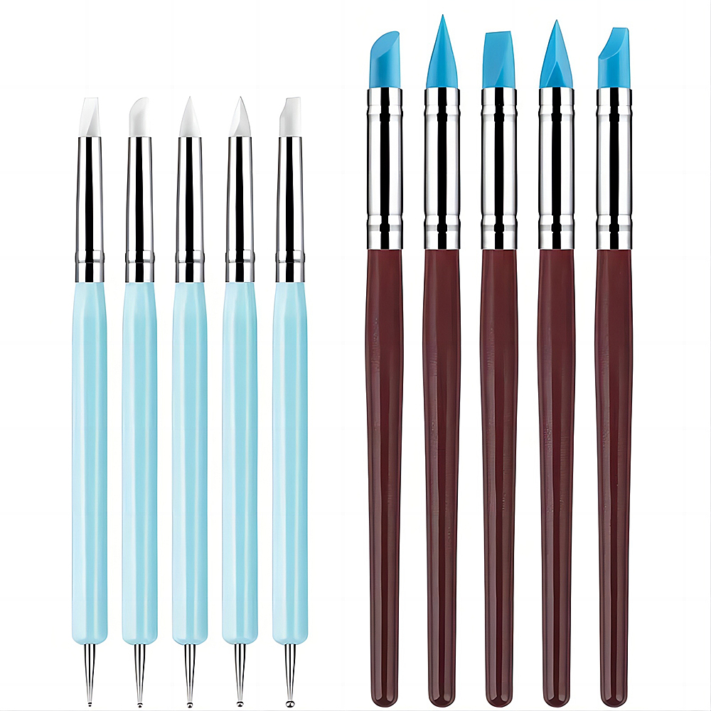 Nail Art Kaki - 5/10 Stück Silikon-Ton-Bildhauerwerkzeuge für Pinsel, Modellierung,