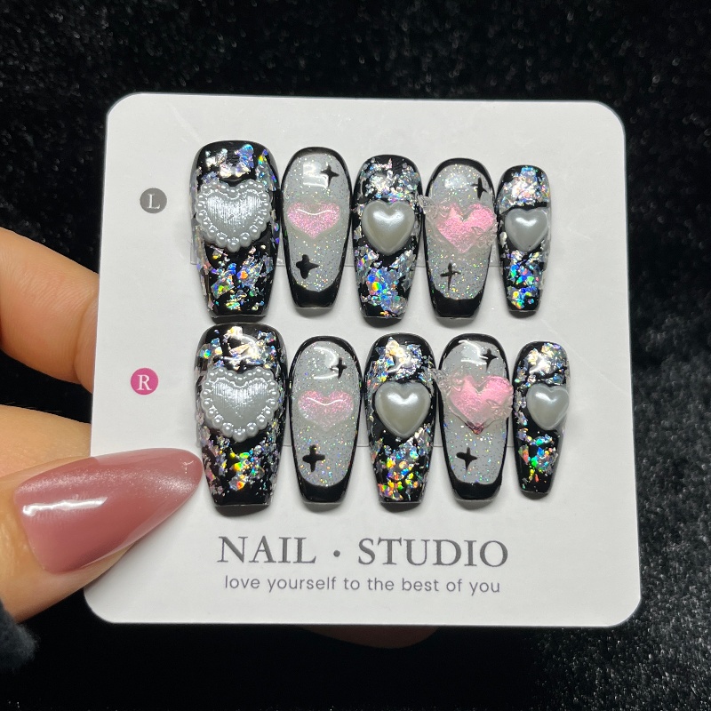 Nail Art Glitter - 10 Stück Gothic Black Press on
