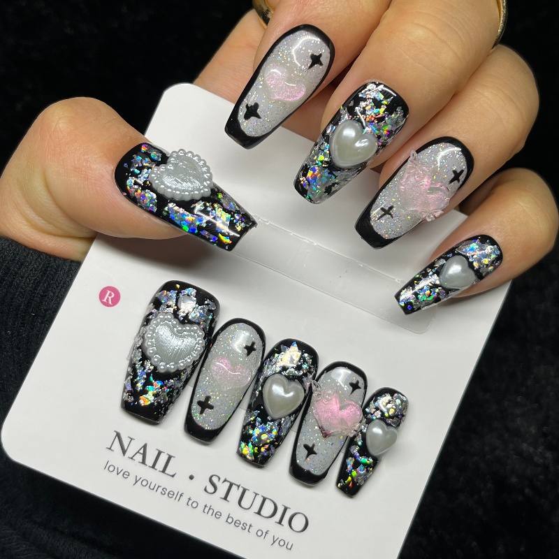 10 Stück Gothic Black Press on – Nail Art Glitter Bewertung und Preis