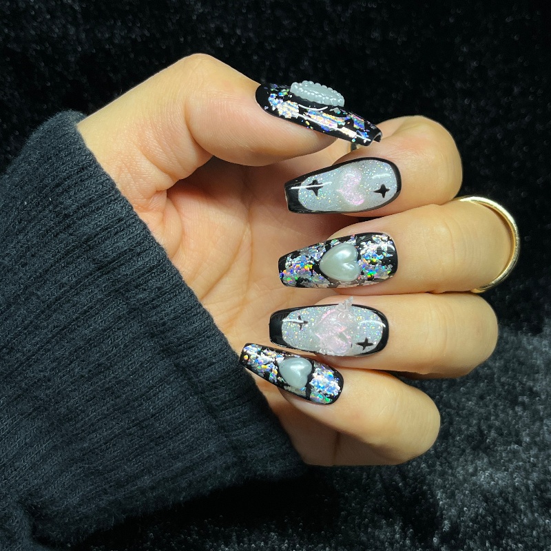 10 Stück Gothic Black Press on – Nail Art Glitter Bewertung und Preis